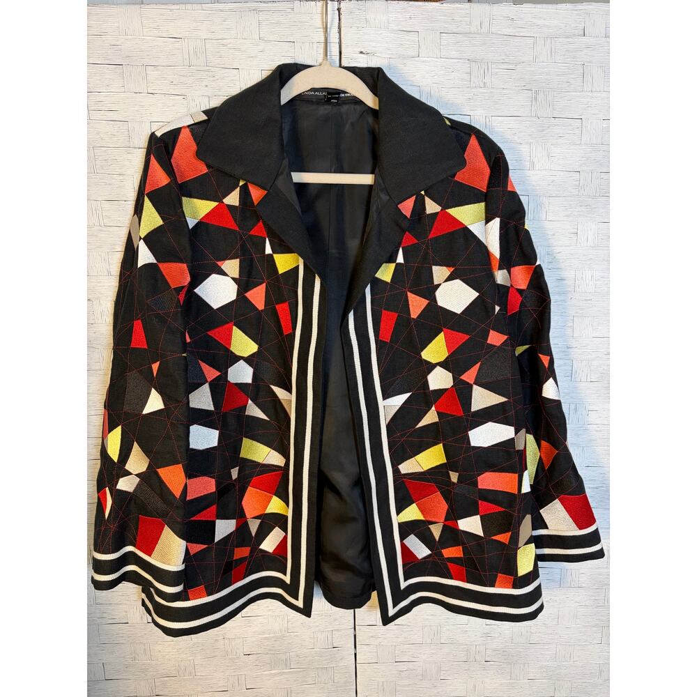 LINDA ALLARDELLEN TRACY women's blazer open front linen embroidered feminine